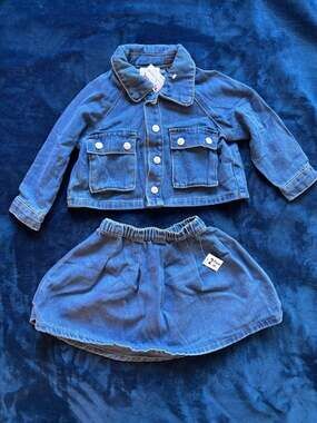 Scout & Story 2-Piece Denim Set with Button-Down Jacket and Elastic Waist Skirt
